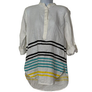 Lauren Ralph Lauren Tunic Womens XS White NWT 100% Linen Striped